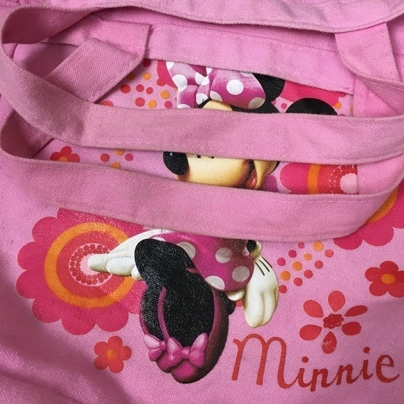 MINNIE MOUSE Mini Tote Bag Canvas Book Bag Flowers Floral Dot Pink Orange Disney - Picture 4 of 11